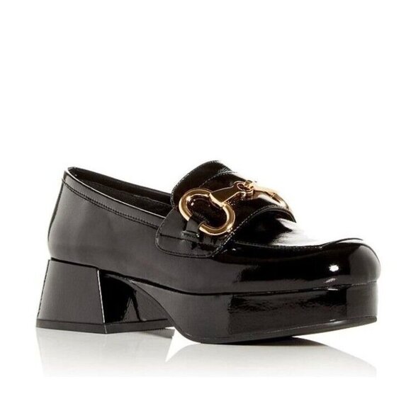 Jeffrey Campbell 7 Student Black Patent Leather Heel Shoes Loafer Bit Grunge - Picture 2 of 16